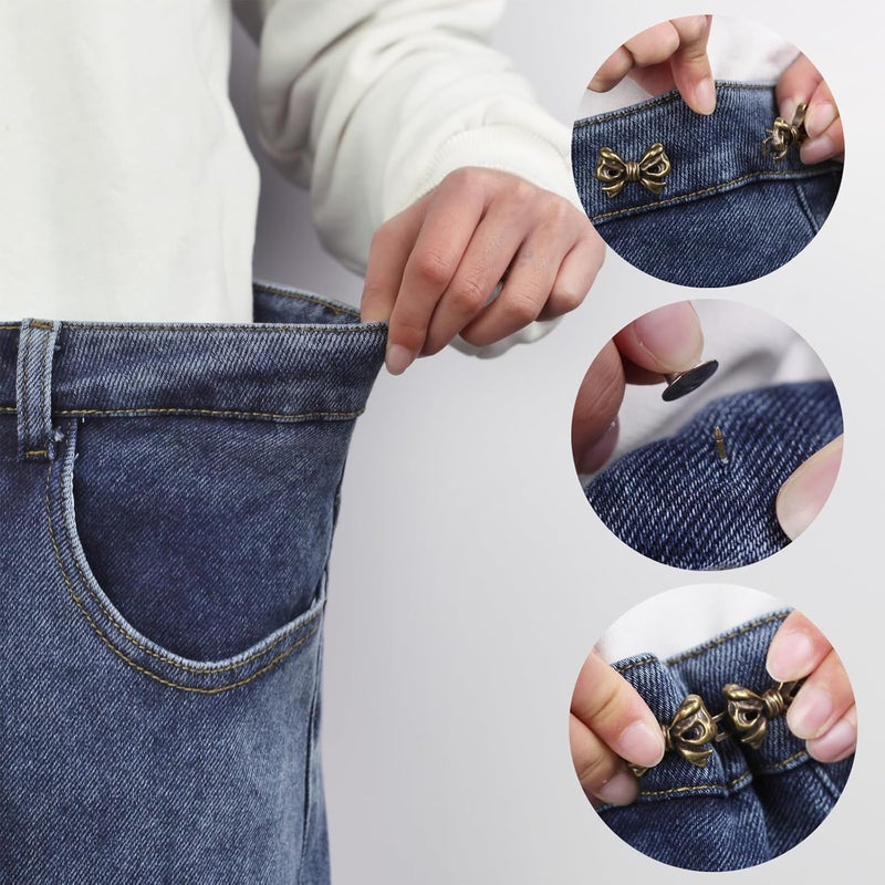MASONEE Pant Waist Tightener Adjustable Jeans Button Pin for Waist Pants Clips to Tighten Waist No Sew Detachable Make Jeans Waist Smaller 4 Sets Jean Buttons for Loose Jeans Instant Pants Button Tightener - Image 3